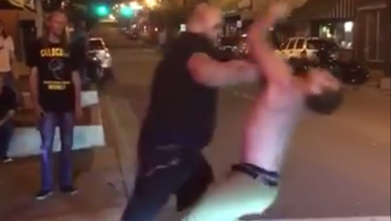 Drunk idiot punches bouncer who's MMA fighter