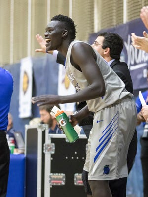 UWF senior Moter Deng, shown in earlier season game, has helped the Argos to a historic season in men's basketball that includes hosting their first GSC Tournament home game on Tuesday against Montevallo.