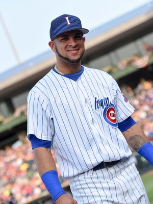 Iowa Cubs right fielder Rubi Silva (12) poses for a photo before the game on Friday, July 3, 2015, at Principal Park.