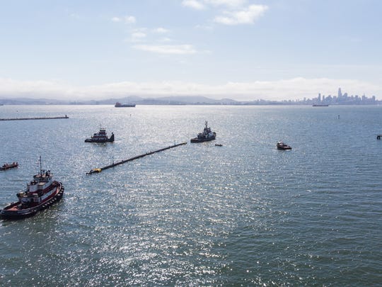 A 40-foot portion of The Ocean Cleanup’s system being