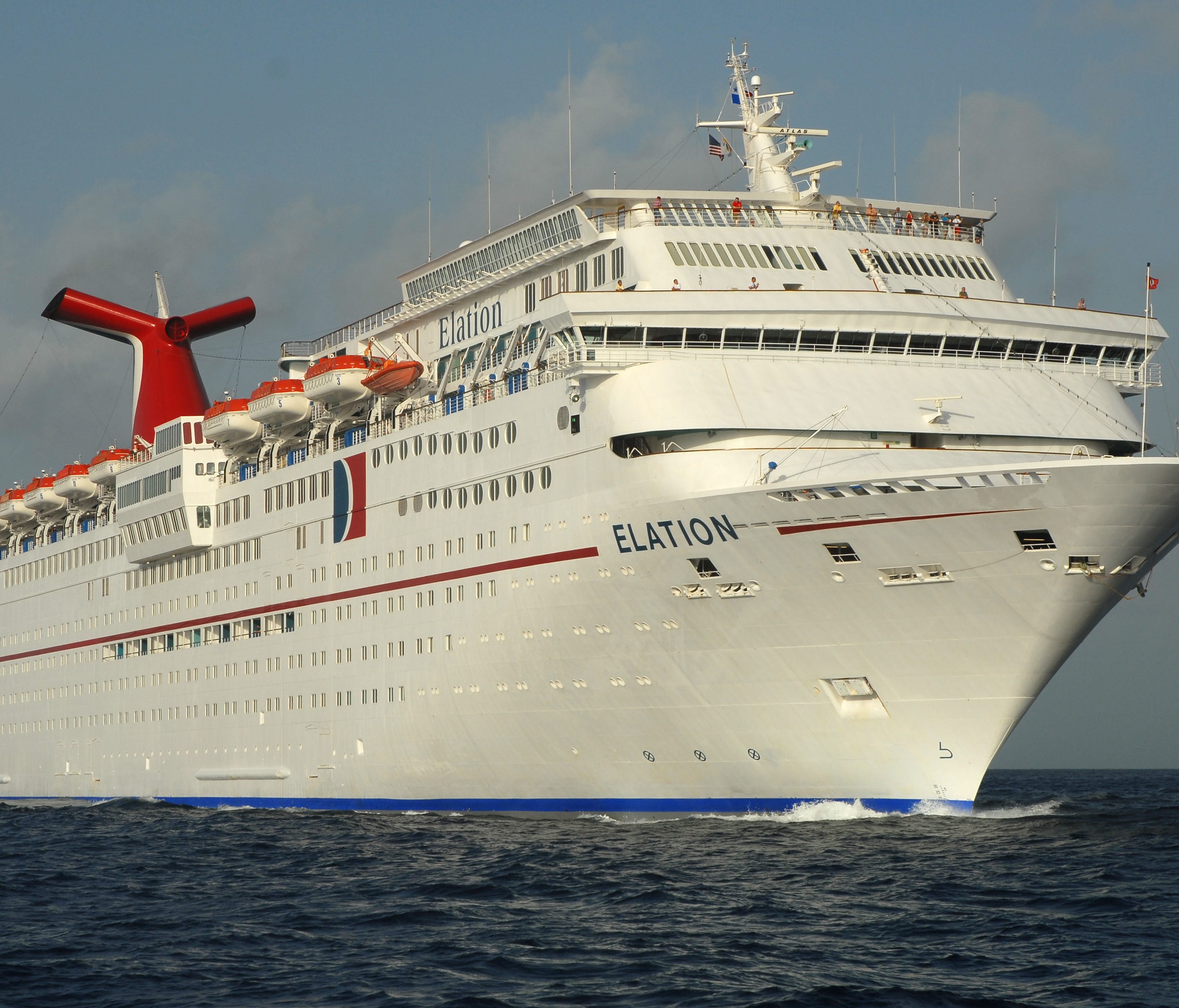 Carnival Cruise Lines' Elation cruises on the open ocean. The 2,052-passenger liner features 12 lounges and bars, three restaurants, three swimming pools and an Internet cafe. The cruise liner operates year-round four- and five-day cruises to Baja, M
