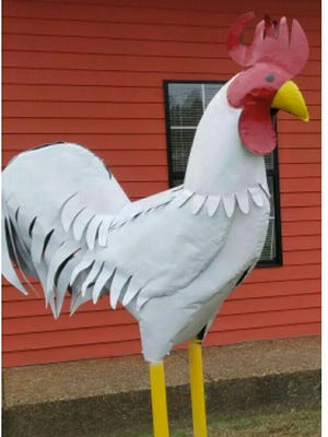 An aluminum chicken outside Helen's Hot Chicken in Portland, Tennessee was stolen by two men Feb. 14.