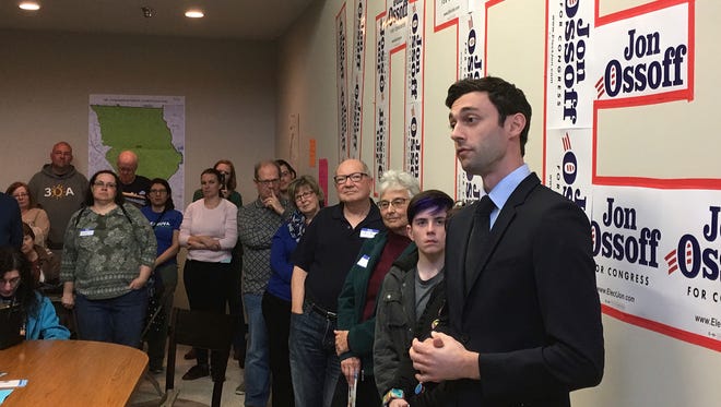 In this March 11 photo, Georgia Democratic congressional candidate Jon Ossoff speaks to volunteers in his Cobb County campaign office.
