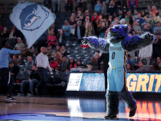 The Grizz performs at the Grizzlies game against the
