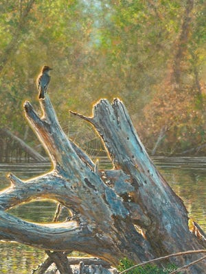 Wes Seigrist, Lake Side Perch, 2107, water color on Crescent rag board