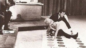 Johnny Carson playing Twister with his guest, Eva Gabor. The audience’s laughter nearly stopped the show.
