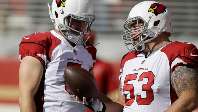 Center A.Q. Shipley (53) has been the only constant on the Cardinals offensive line the past two years.
