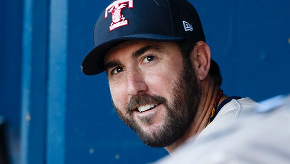 Justin Verlander sits in the Toledo dugout during his last rehab start for the Mud Hens on Saturday.