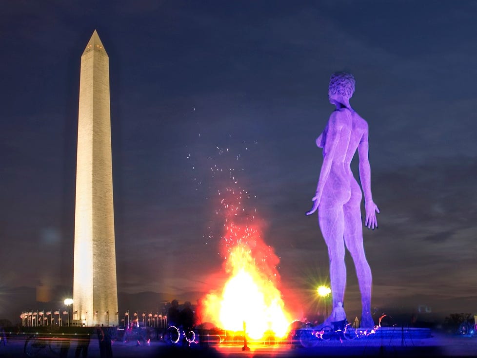An artists rendering of what R-Evolution would look like on the National Mall, not to scale or showing the correct positioning.