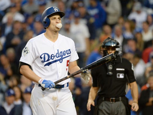 Game 7 at Dodger Stadium: Corey Seager reacts after