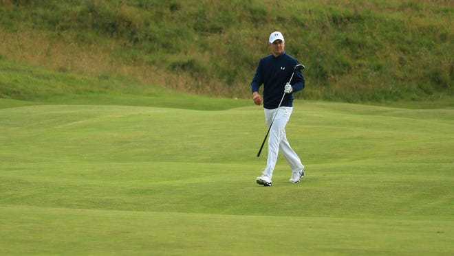 Jordan Spieth practices for the British Open at Royal Troon on Monday.
