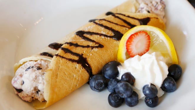 The blueberry and lemon cream cheese crepes at J. Graham's Cafe. \