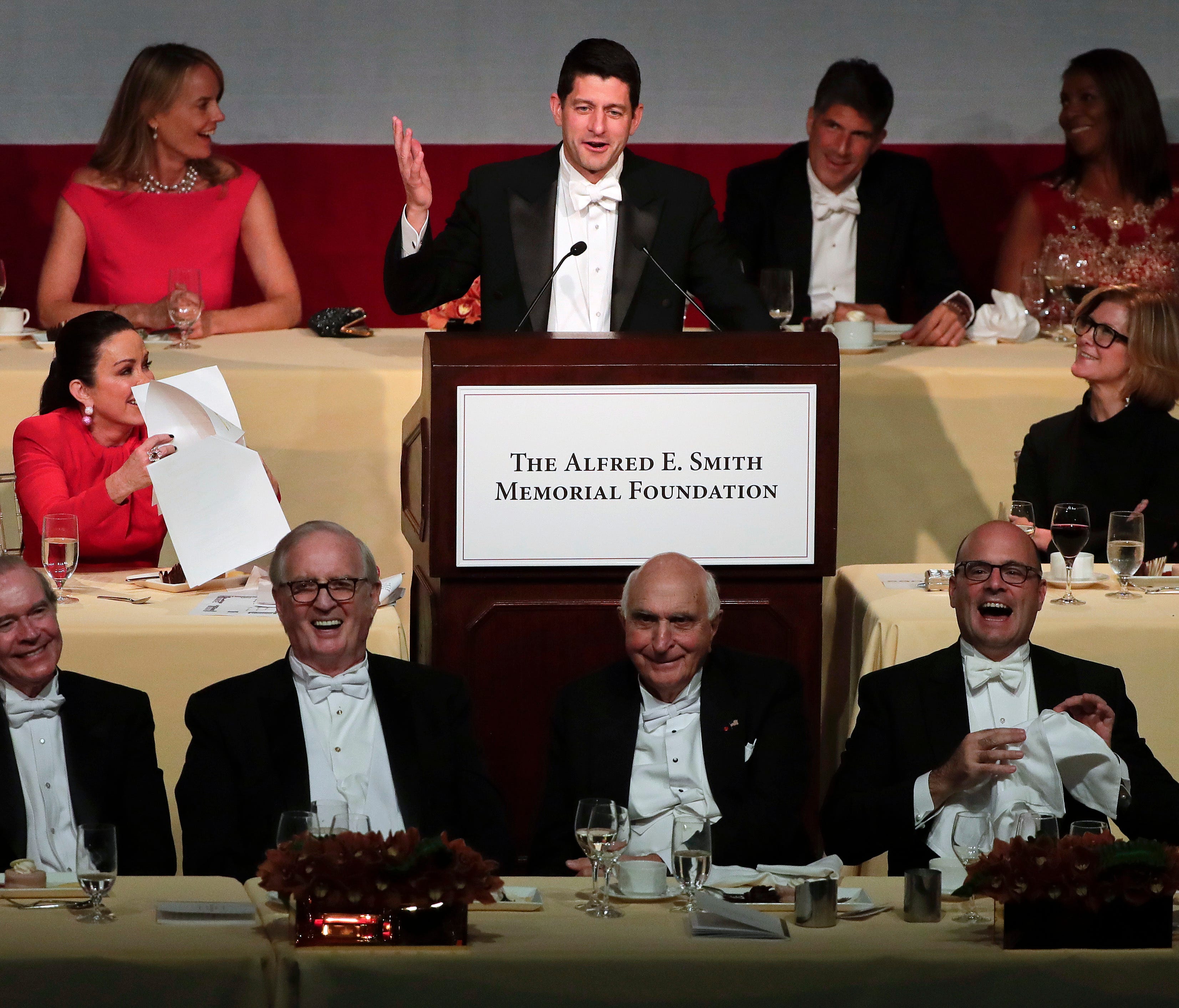 Speaker of the House Paul Ryan, R-Wis., speaks during the 72nd Annual Alfred E. Smith Memorial Foundation dinner, Oct. 19, 2017, in New York.