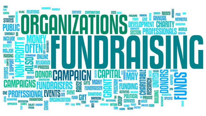 Fundraising words collage isolated on white background