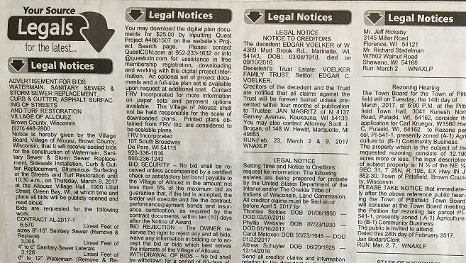 Legals from Green Bay Press-Gazette
