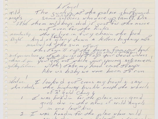 An early hand-written version of the lyrics for Bruce