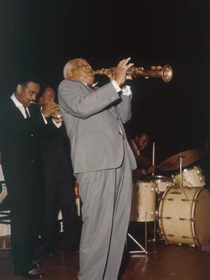 Jazz clarinetist Sidney Bechet and Buck Clayton on trumpet in 1958.