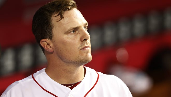 Cincinnati Reds right fielder Jay Bruce (32) struck out to end the game.
