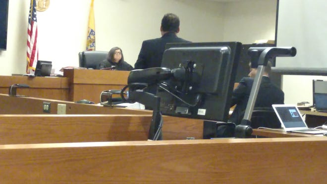 Judge Ana Viscomi hears opening statements in Stephen Lanzo III and Kendra Lanzo v. Cyprus Amax Minerals Co., et al., in in Middlesex County Superior Court on Monday.