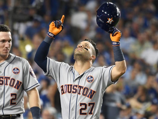 Game 2 at Dodger Stadium: Jose Altuve celebrates his