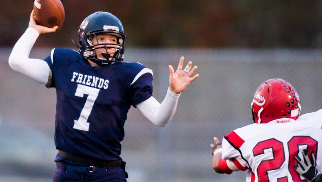 Quarterback Justin Beneck, shown against Laurel in last year's DIAA Division II semifinals, has helped Wilmington Friends to a 7-0 start this season.