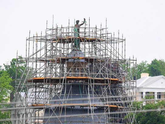 The statue of Lady of Justice on top of the Augusta