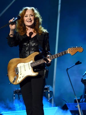 Bonnie Raitt, shown onstage at the 25th anniversary MusiCares 2015 Person Of The Year Gala honoring Bob Dylan in Los Angeles, performed Friday at Milwaukee's 
 Riverside Theater.