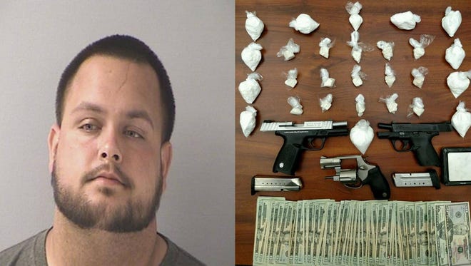 Adam Gayhart was arrested Wednesday after the Butler County Sheriff's Office executed a search warrant at an apartment unit at 28 Wuthe Court. There, police found one pound of cocaine, three loaded handguns, more than $1,000 in U.S. currency and a 2009 Lincoln sedan for transporting drugs.