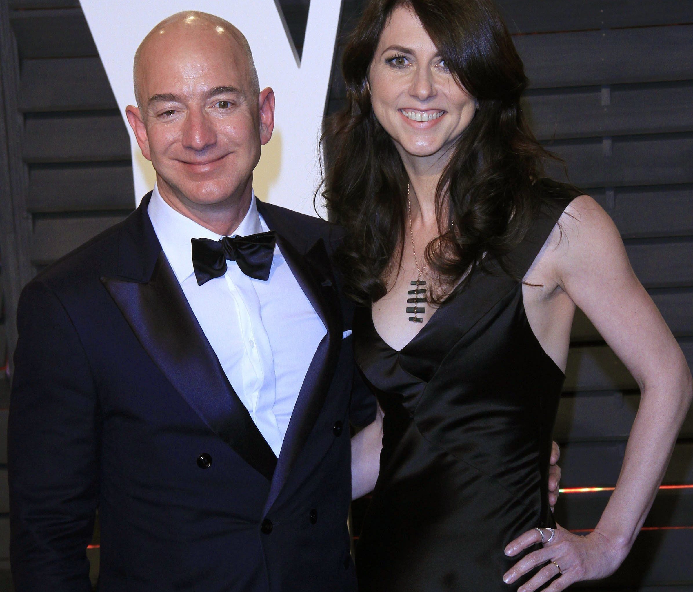 Amazon founder Jeff Bezos and wife MacKenzie Bezos arriving for the 2017 Vanity Fair Oscar Party following the 89th annual Academy Awards ceremony in Beverly Hills, Calif., Feb. 26, 2017.