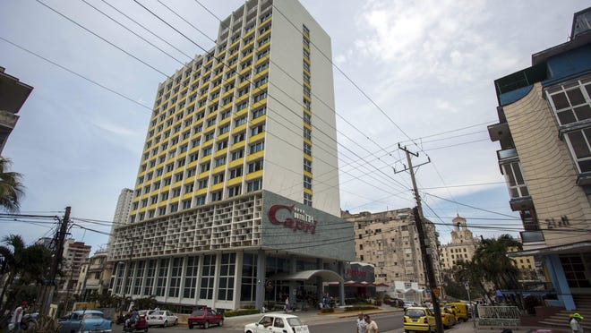 The Hotel Capri in Havana, Cuba, is photographed Tuesday, Sept. 12, 2017. New details about a string of mysterious âhealth attacksâ on U.S. diplomats in Cuba indicate the incidents were narrowly confined within specific rooms or parts of rooms. Aside from their homes, officials said Americans were attacked in at least one hotel, the recently renovated Hotel Capri, steps from the Malecon, Havanaâs iconic, waterside promenade.(AP Photo/Desmond Boylan)