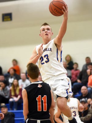 Conner Sidwell goes up for a layup during Maysville's 71-57 win on Tuesday against visiting New Lexington.