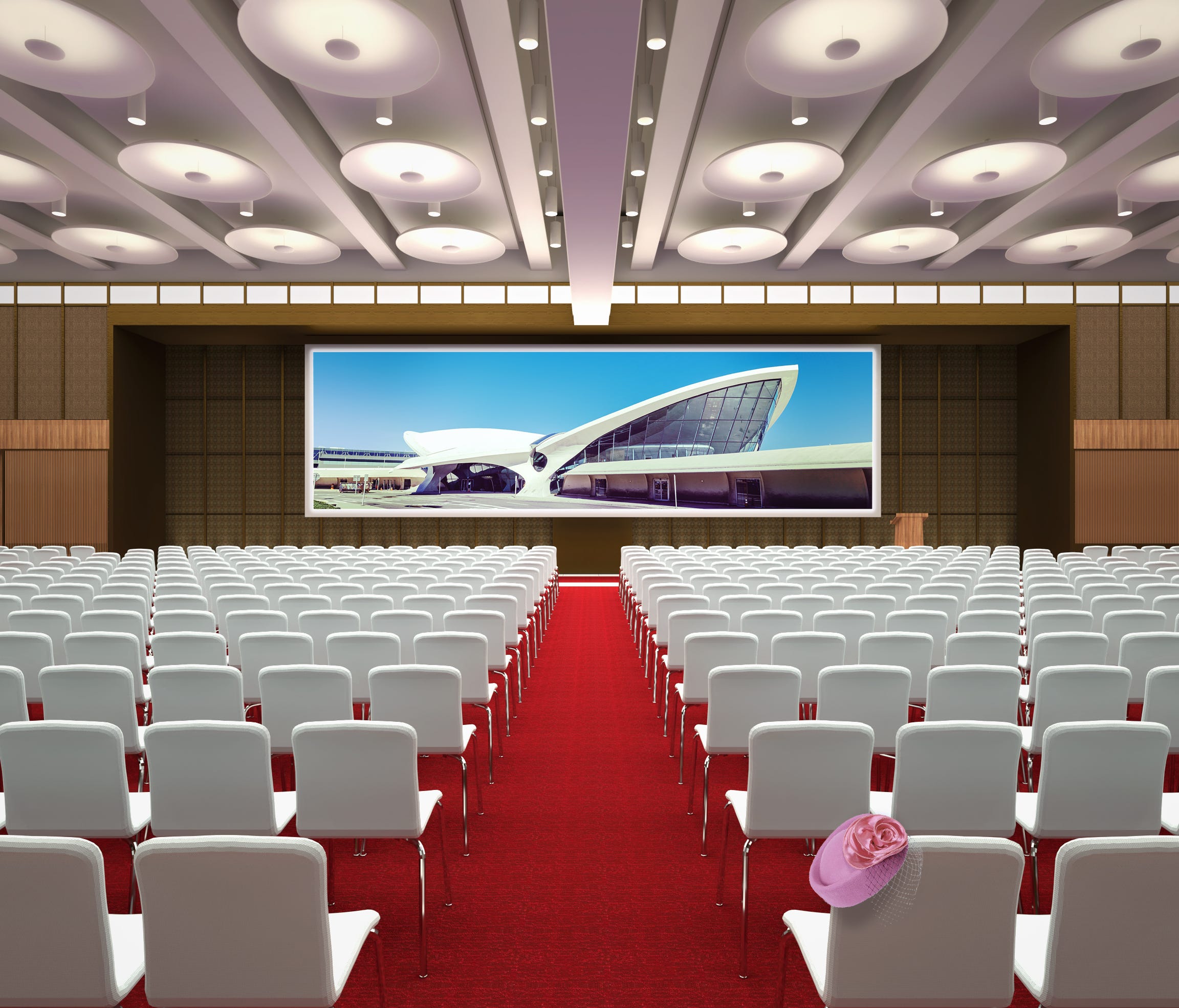 This image, provided by The TWA Hotel, shows its planned 'Starstream Ballroom.'