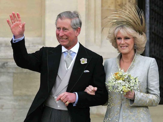 Prince Charles with his wife Camilla, Duchess of Cornwall following a Service of Prayer and Dedication at St. George's Chapel at Windsor Castle, Saturday, April 9, 2005.