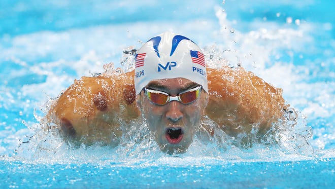 Michael Phelps (USA) in the men's 200m butterfly heats.