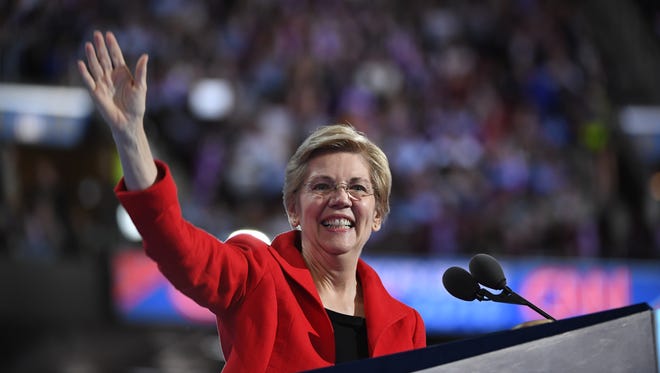 Philadelphia, PA — Sen. Elizabeth Warren, D-MA, takes the stage during the 2016 Democratic National Convention at Wells Fargo Arena.