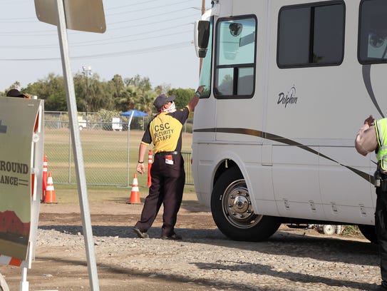Security staff at the Stagecoach campground entrance