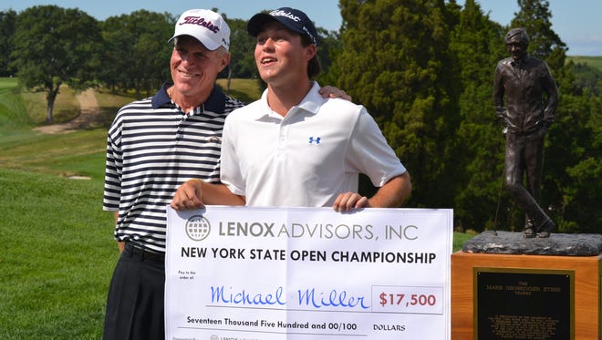 Mike Miller, right, celebrated his first professional win at the New York State Open last month with his father, longtime Knollwood head professional, Bob Miller Jr., on the bag.