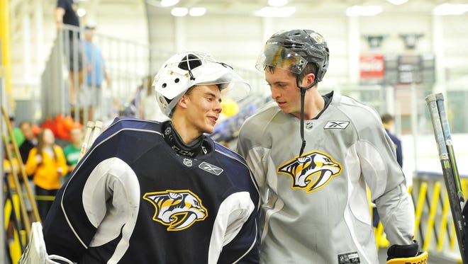 Predators forward prospect Jimmy Vesey, right, seems unlikely to sign with the team that drafted him in the third round in 2012.