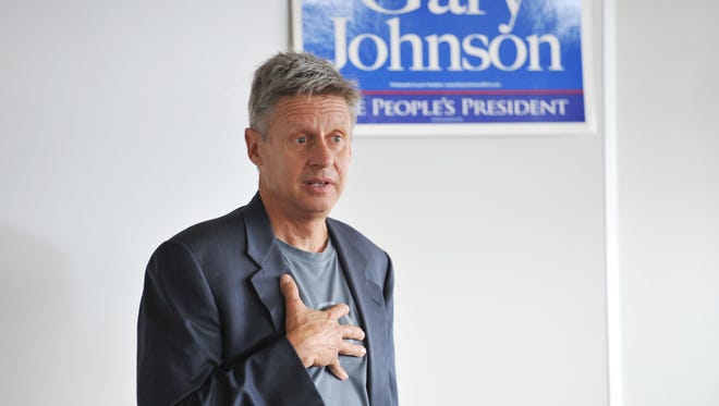 Libertarian candidate for president Gary Johnson, speaks to supporters at the University of Cincinnati on Oct. 5, 2012.