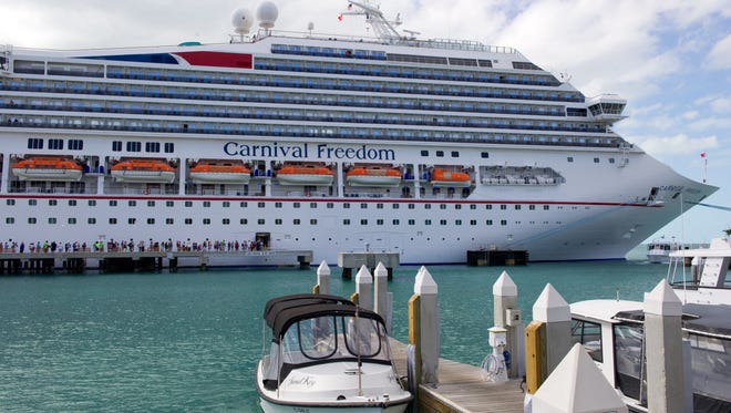 The Carnival Freedom is docked in Key West, Fla., in this file photo taken on Feb. 18, 2013.