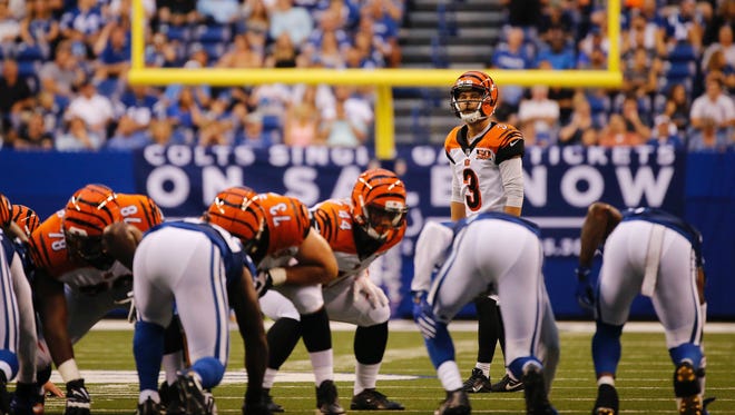 Bengals rookie Jake Elliott measures up a 50-yard field goal attempt in the preseason finale against the Colts. He made it.