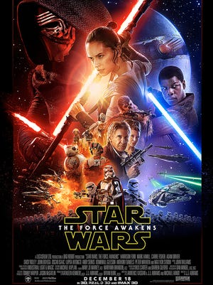 The new movie poster for "Star Wars: The Force Awakens" features new and old heroes plus a major menace.