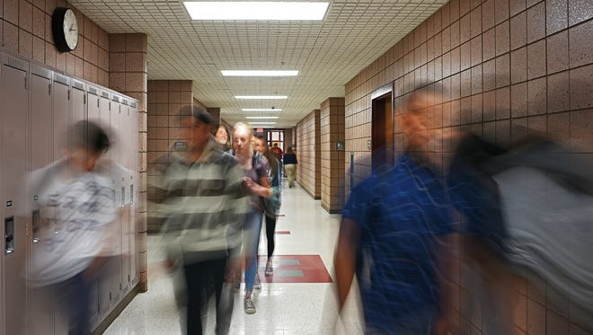 Students fill the halls of Roosevelt High School between classes Wednesday, April 5, 2017, in Sioux Falls. While the student population in Sioux Falls schools has seen an increase in diversity over the last couple of decades, the teaching population is still about 98 percent white. 