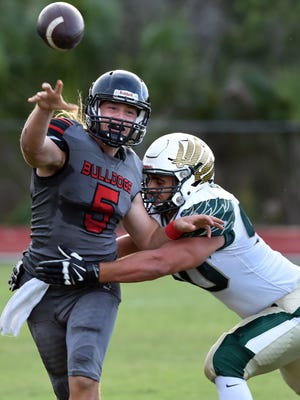 South Fork quarterback Stone Labanowitz throws a pass against Viera on Friday.