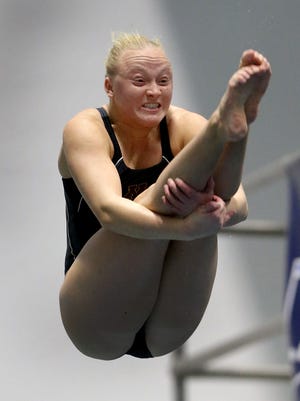 Former Cardinal Ritter standout now University of Minnesota diver Sarah Bacon competes in the 3-Meter Diving finals at the NCAA Women's Swimming & Diving championships Friday, March 17, 2017, evening, at the Natatorium at IUPUI in Indianapolis.