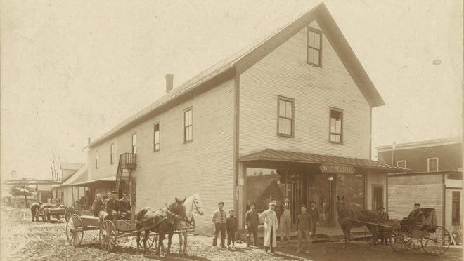 View of the Marsh Store in the 1880s. It is the site of the Sheldon Historical Society. The Marsh Store was the first store built on the site and it burned in 1932.