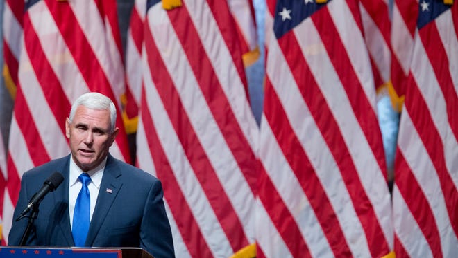 Indiana Gov. Mike Pence speaks July 16, 2016, during a campaign event in New York, where it was announced that he will be Republican presidential candidate Donald Trump's vice presidential running mate.