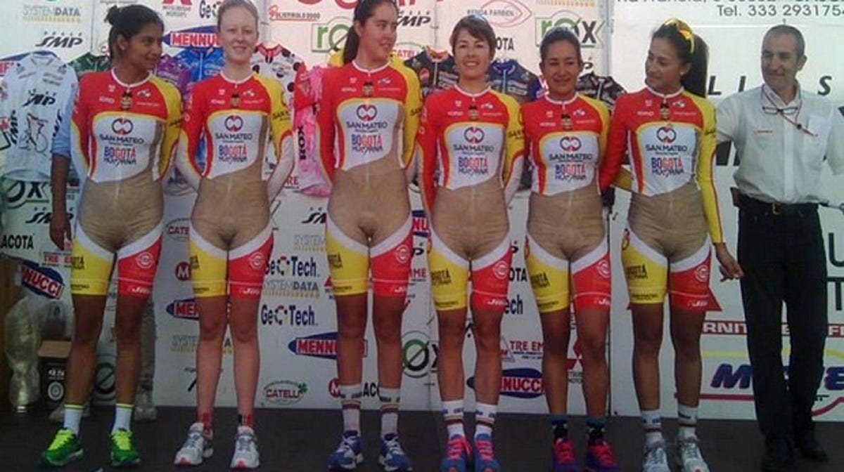 Flesh-colored women's cycling uniforms expose ... oops