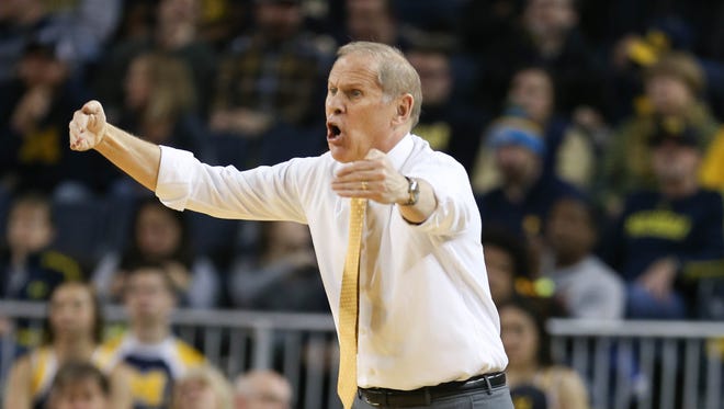 John Beilein on the bench during the first half of Michigan's 79-69 win over Illinois on Saturday, Jan. 6, 2018 at Crisler Center in Ann Arbor.