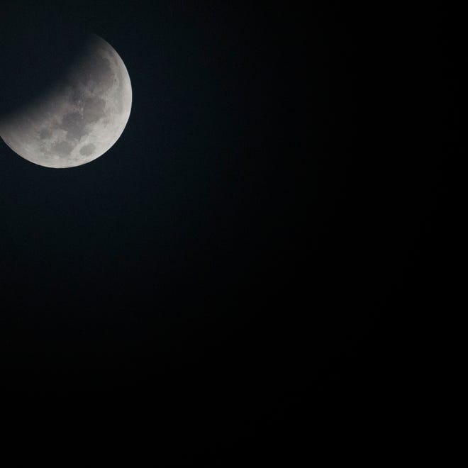 A view of the moon starting to eclipse at 4:37 a.m. on Wednesday, Oct. 8, 2014 in Lee County, Ala.A view of the Lunar Eclipse 